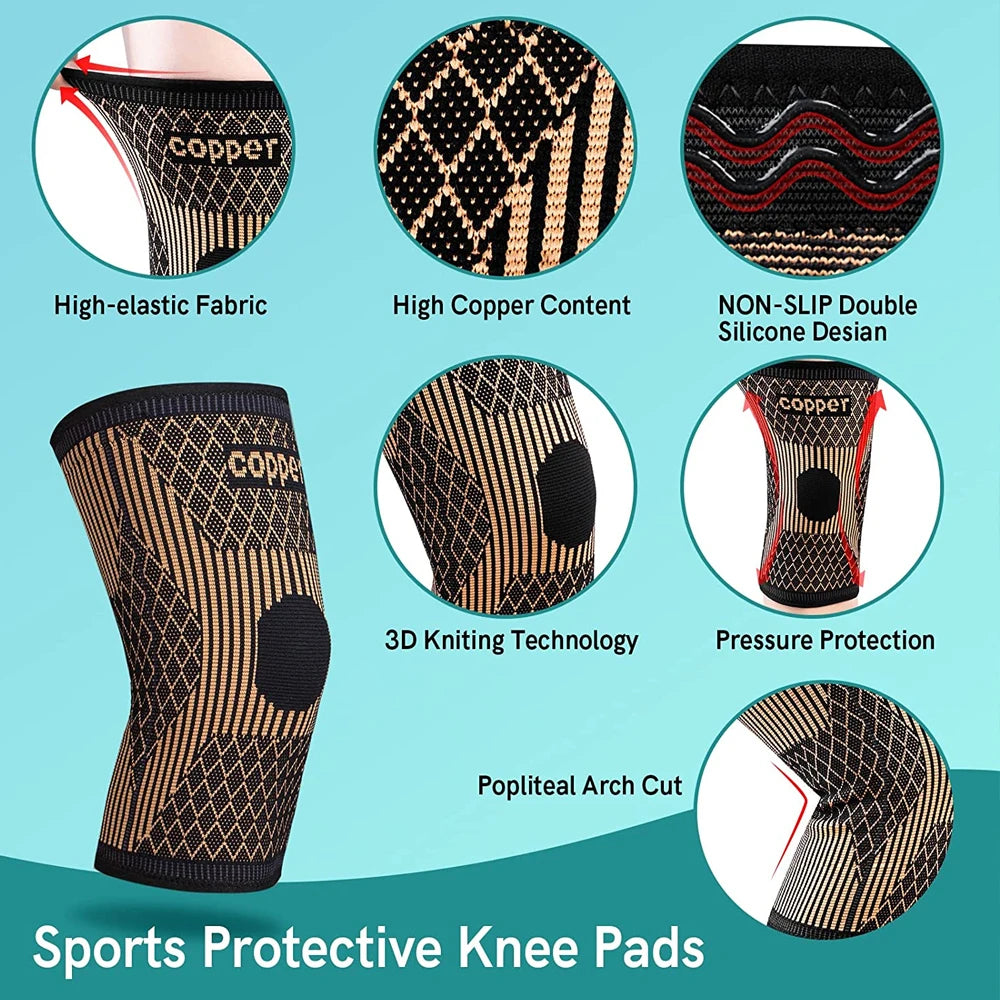 1 Pcs Copper Compression Knee Sleeve - Arthritis & Joint Support for Sports